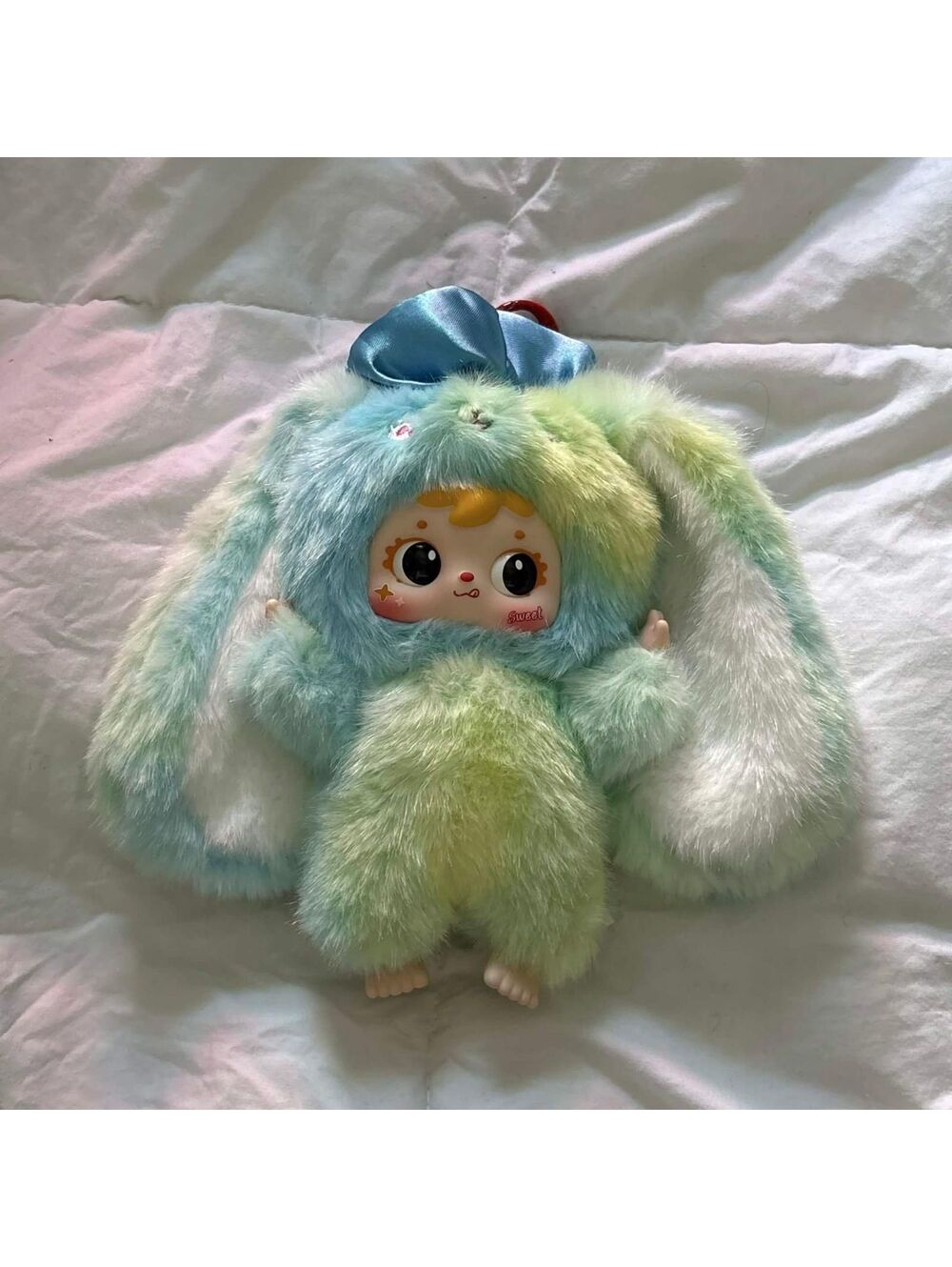 blue bunny plush keychain